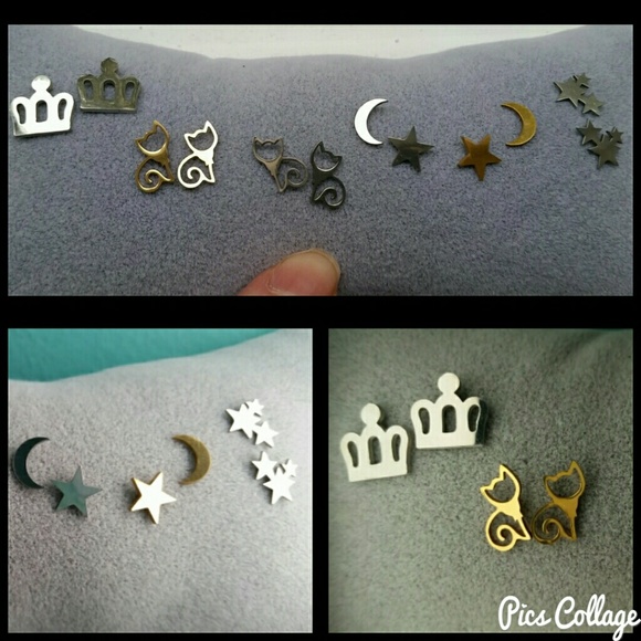 Stainless Steel Silver Star Trio Earrings - Picture 3 of 3